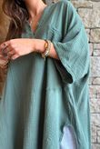 Tasha Cushion Cotton Oversized Shirt Tunic Khaki